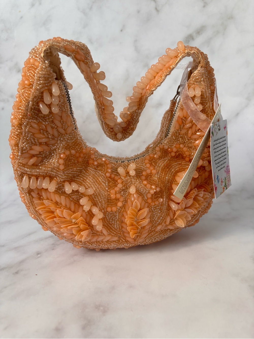 Viral Beaded Coral Hand Made in India Bag NWT